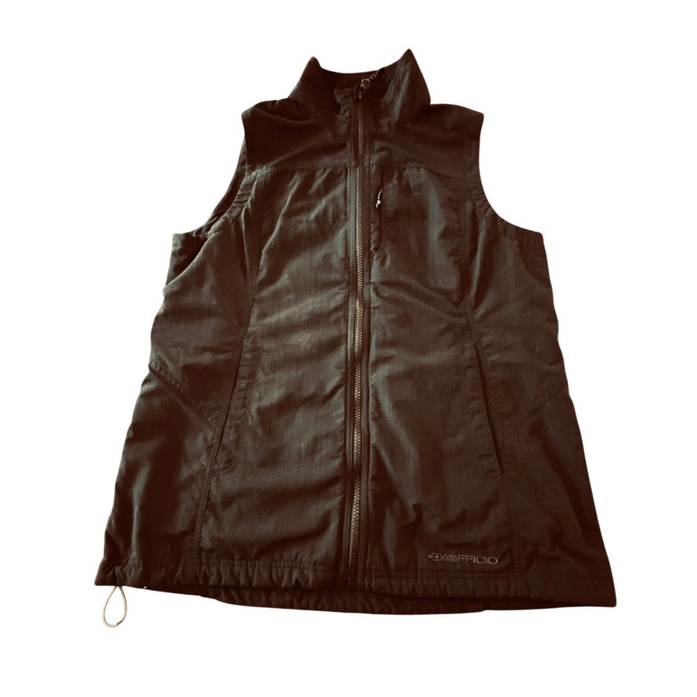 ExOfficio Women Black Ripstop Full Zip Travel Utility Vest Size Large 12-14